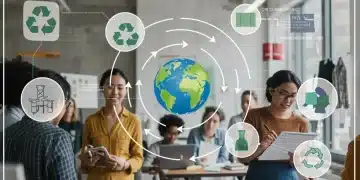 Illustration of circular economy principles applied to US fashion with designers and sustainable materials