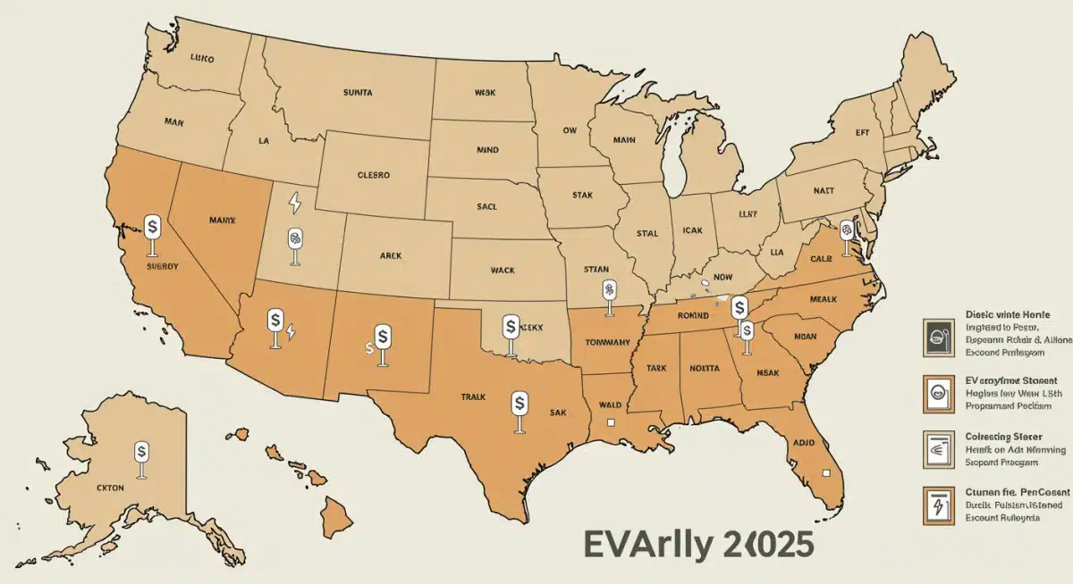 U.S. map highlighting state EV charging rebate programs