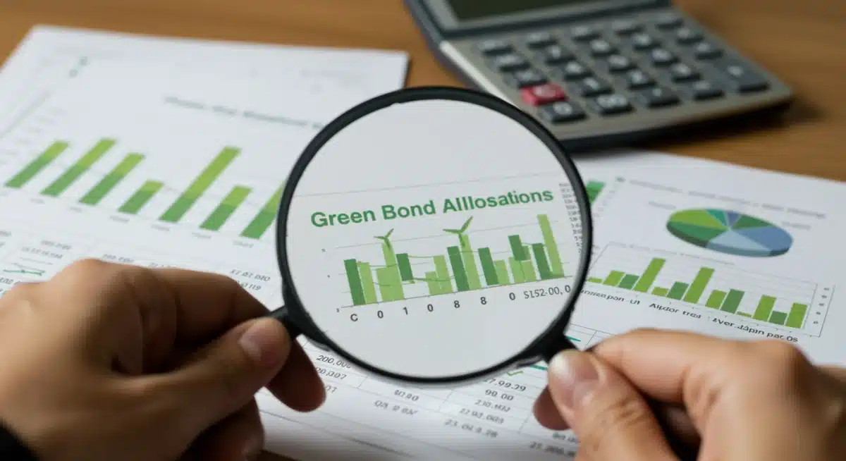Analyzing green bond allocations in a financial report with a magnifying glass