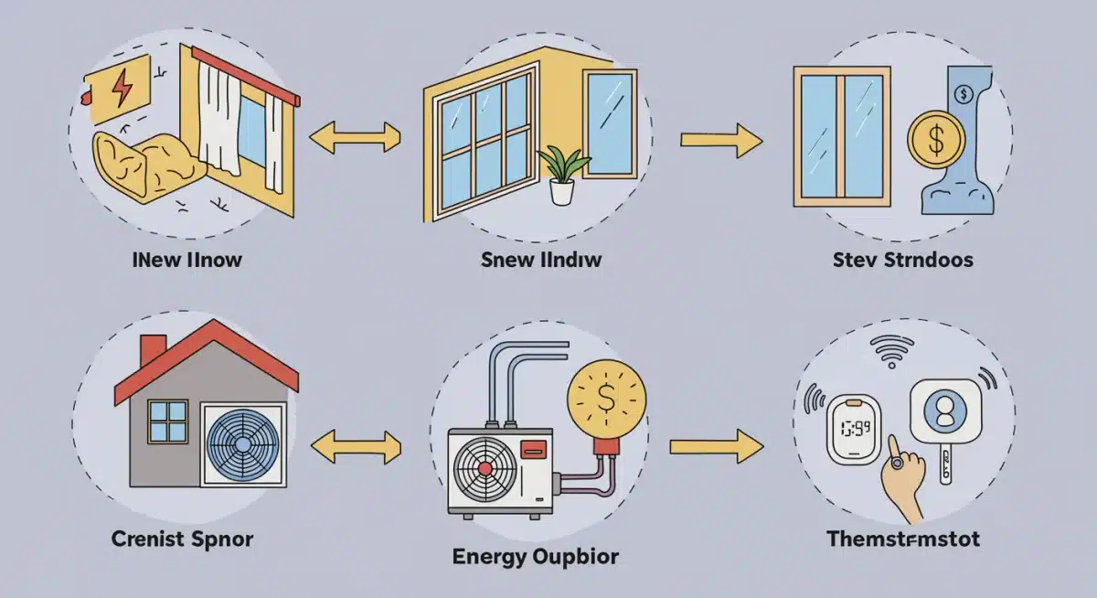 Diagram of energy-efficient home upgrades and potential savings
