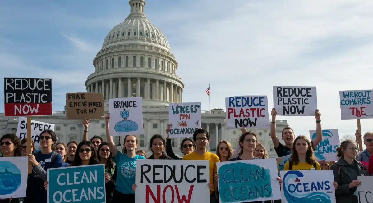 Environmental advocates protest plastic pollution outside Capitol