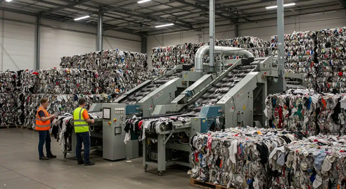 Textile recycling facility processing discarded garments