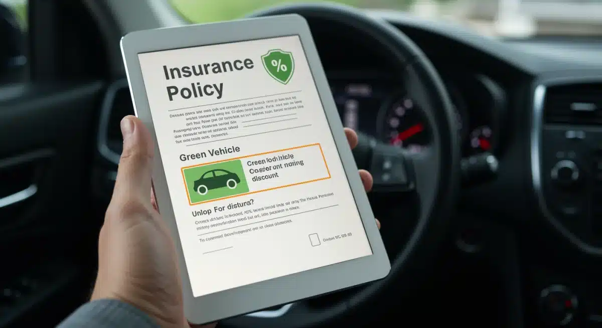 Digital tablet showing green vehicle insurance policy discount
