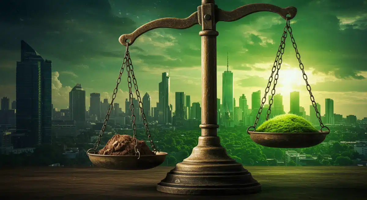 Scales of justice balancing corporate claims and environmental truth