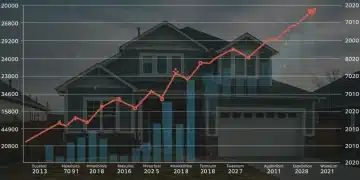 Graph illustrating 2026 mortgage rate predictions with a US suburban home