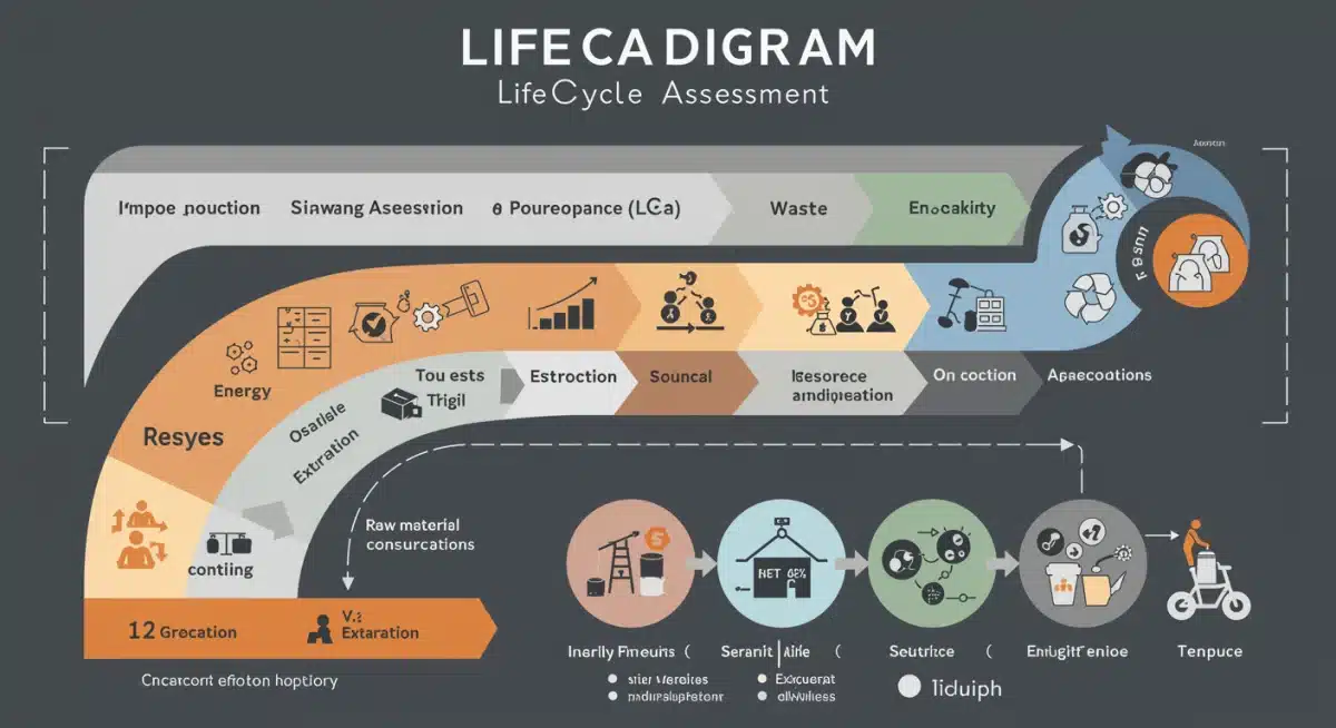 Diagram of a product lifecycle assessment showing environmental impact at each stage.