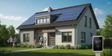Modern energy-efficient home with solar panels and smart technology