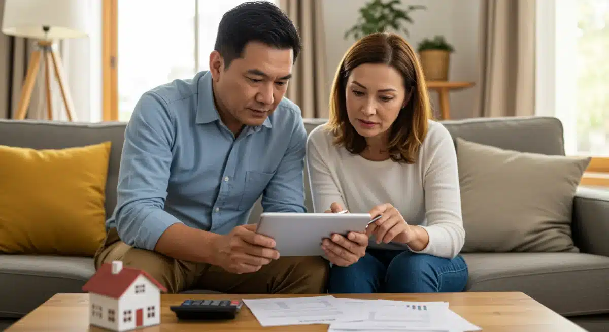 Couple reviewing mortgage options and financial planning for home purchase