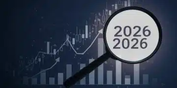 Federal Reserve building with upward trending financial charts and a calendar highlighting 2026, symbolizing future rate hike predictions.