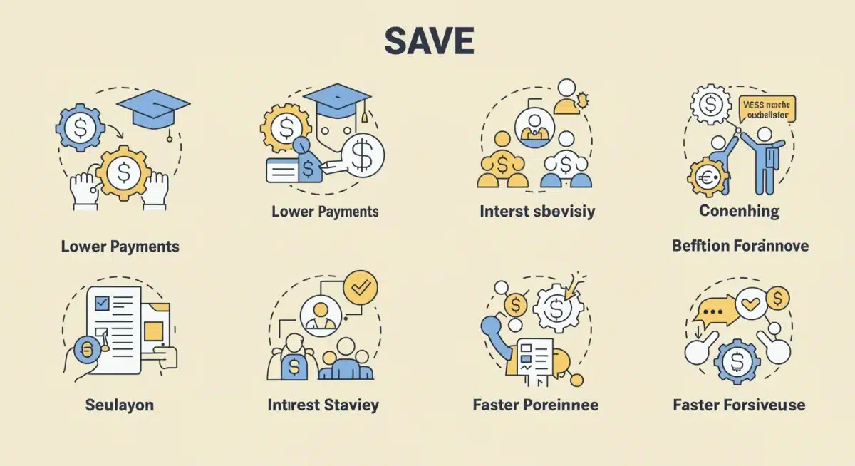 Infographic detailing the benefits and features of the SAVE student loan repayment plan.