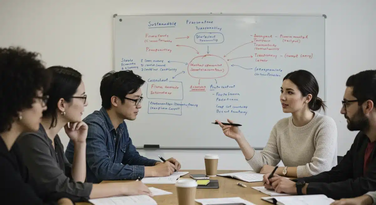 Fashion professionals discussing sustainable sourcing and supply chain transparency.