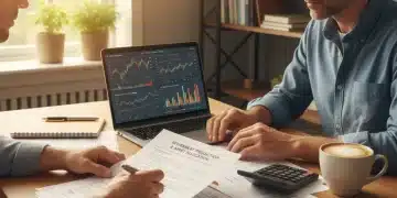 Person reviewing 401(k) statements and financial data on a laptop