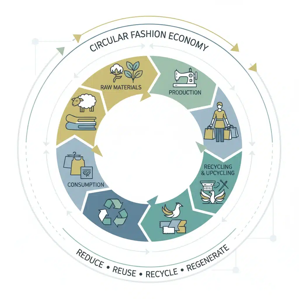 Infographic depicting the circular economy model for the fashion industry.