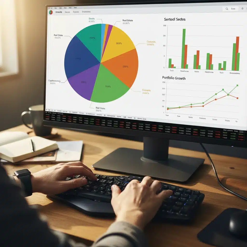 Diversified investment portfolio displayed on screen, showing asset allocation.
