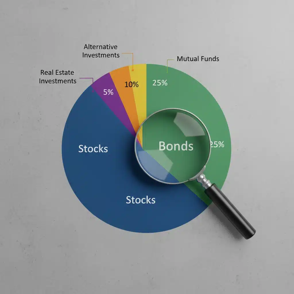 Diversified investment portfolio pie chart with different asset classes