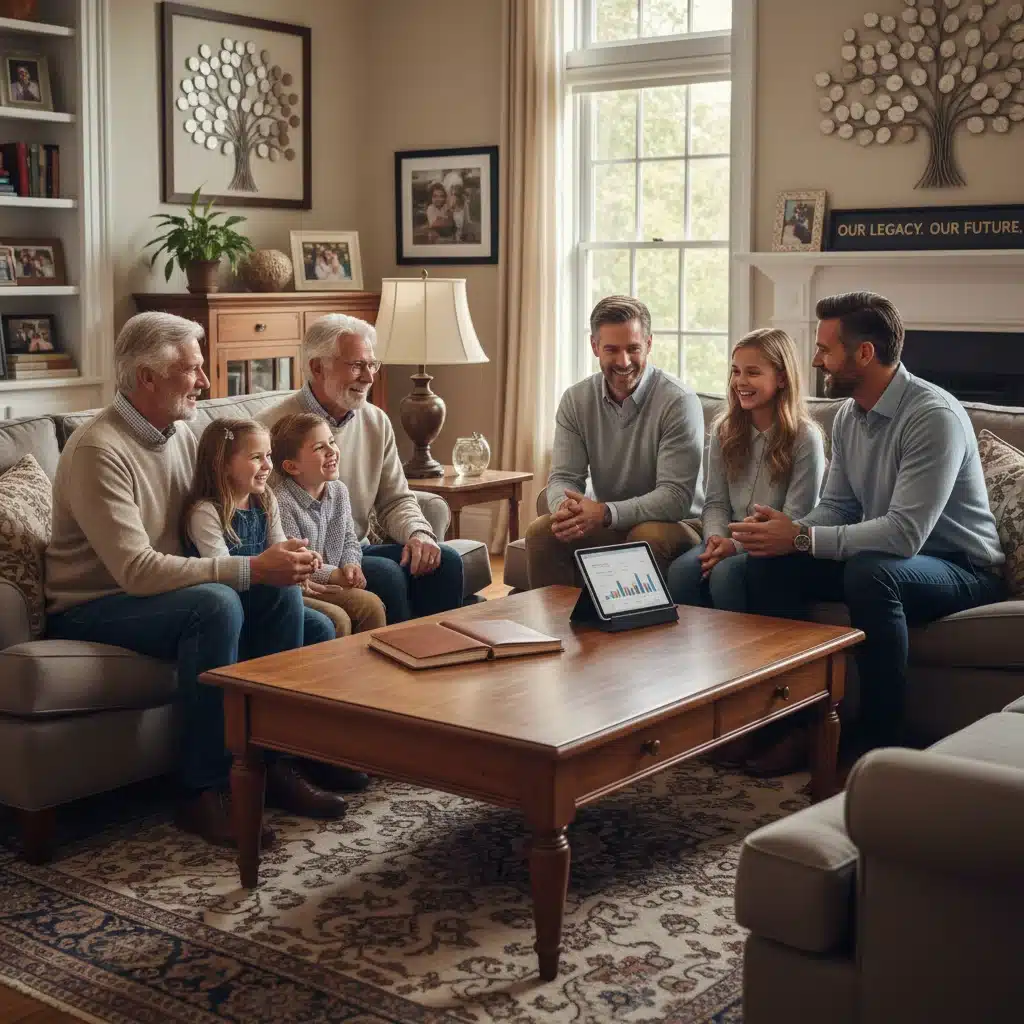 Multi-generational family discussing legacy and wealth transfer.