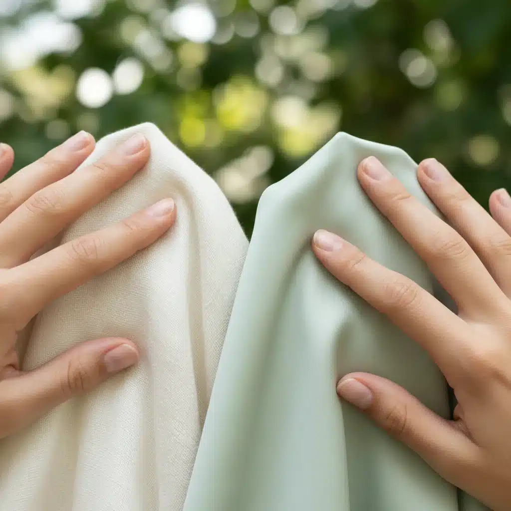 Close-up of organic cotton and bamboo fabric swatches, highlighting soft, natural textures for eco-friendly pajamas.