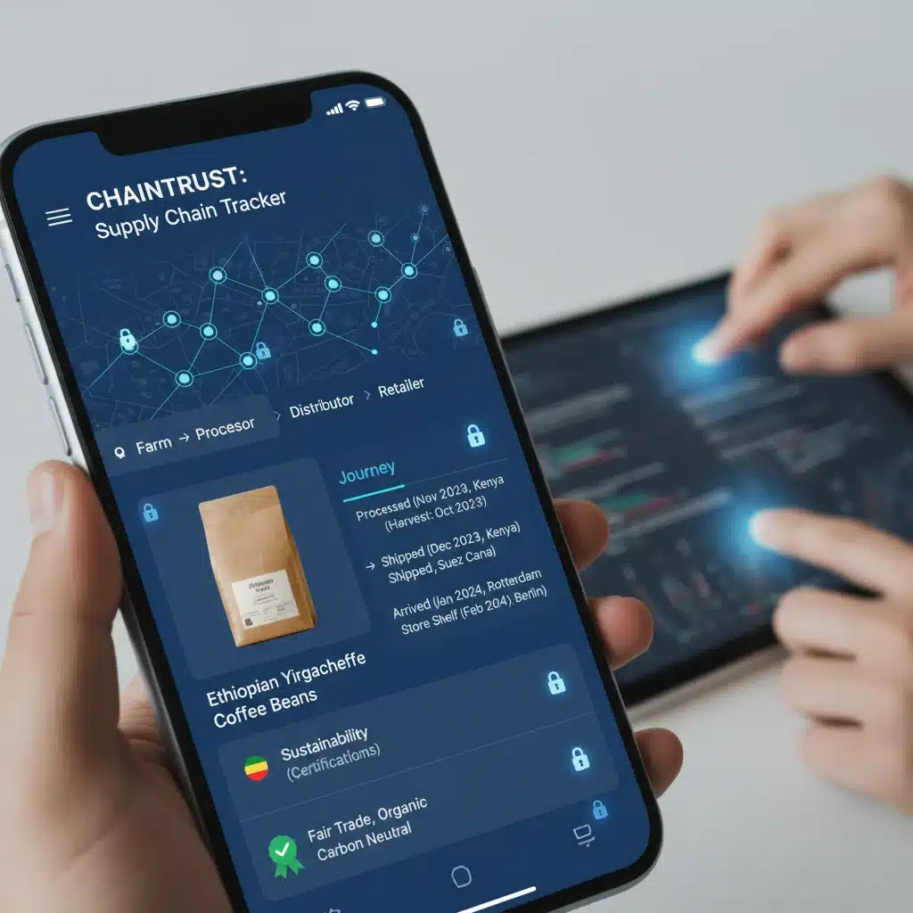 Blockchain tracking application on smartphone for supply chain data