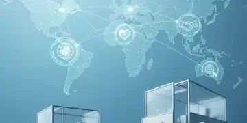 Global supply chain network with transparency and sustainability icons