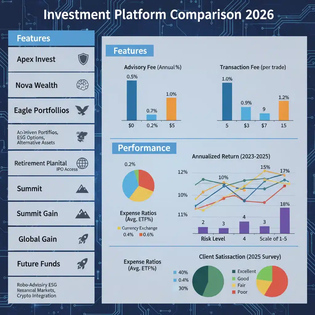 Infographic comparing features and fees of top 2026 investment platforms