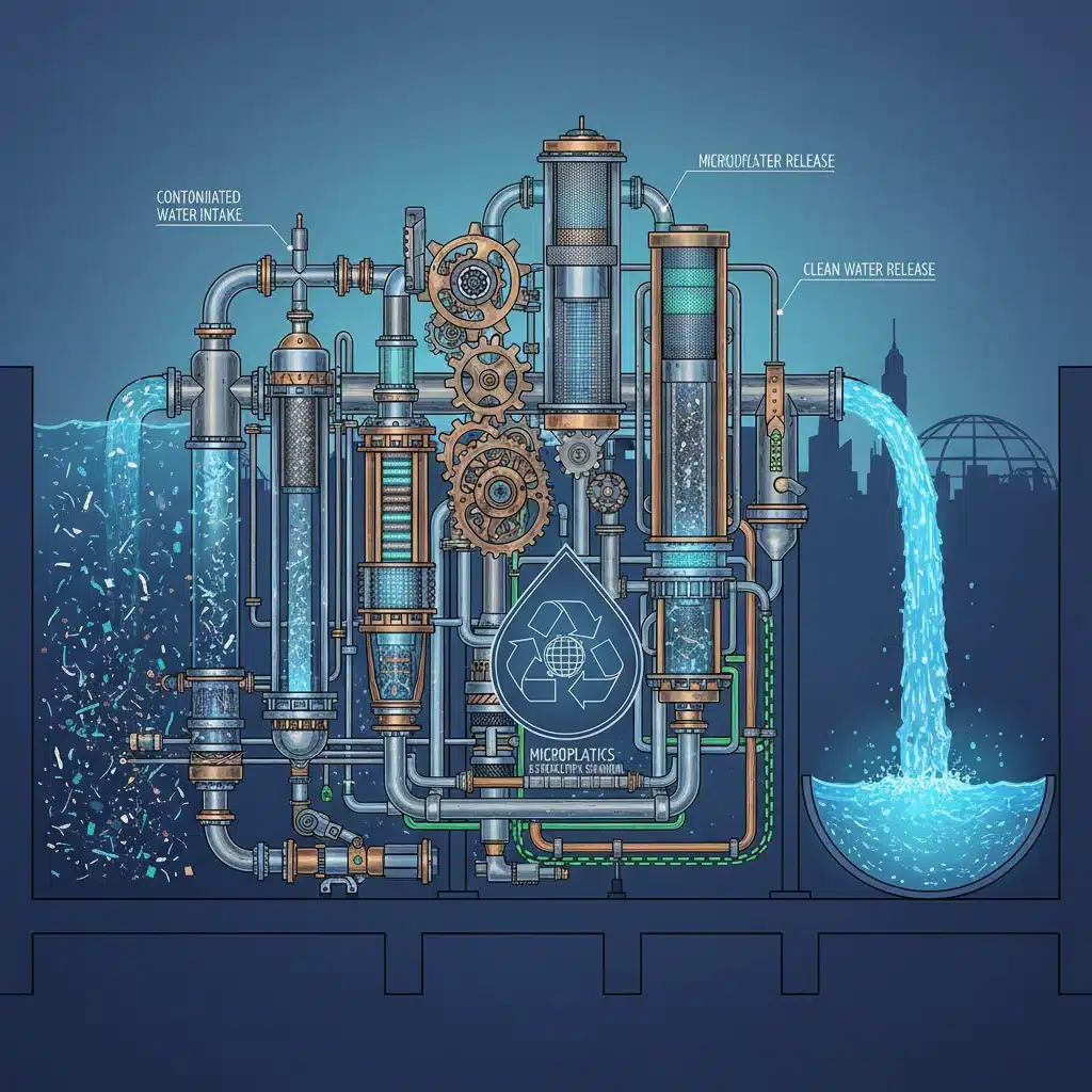 Advanced wastewater treatment system for microplastic removal in industrial settings.