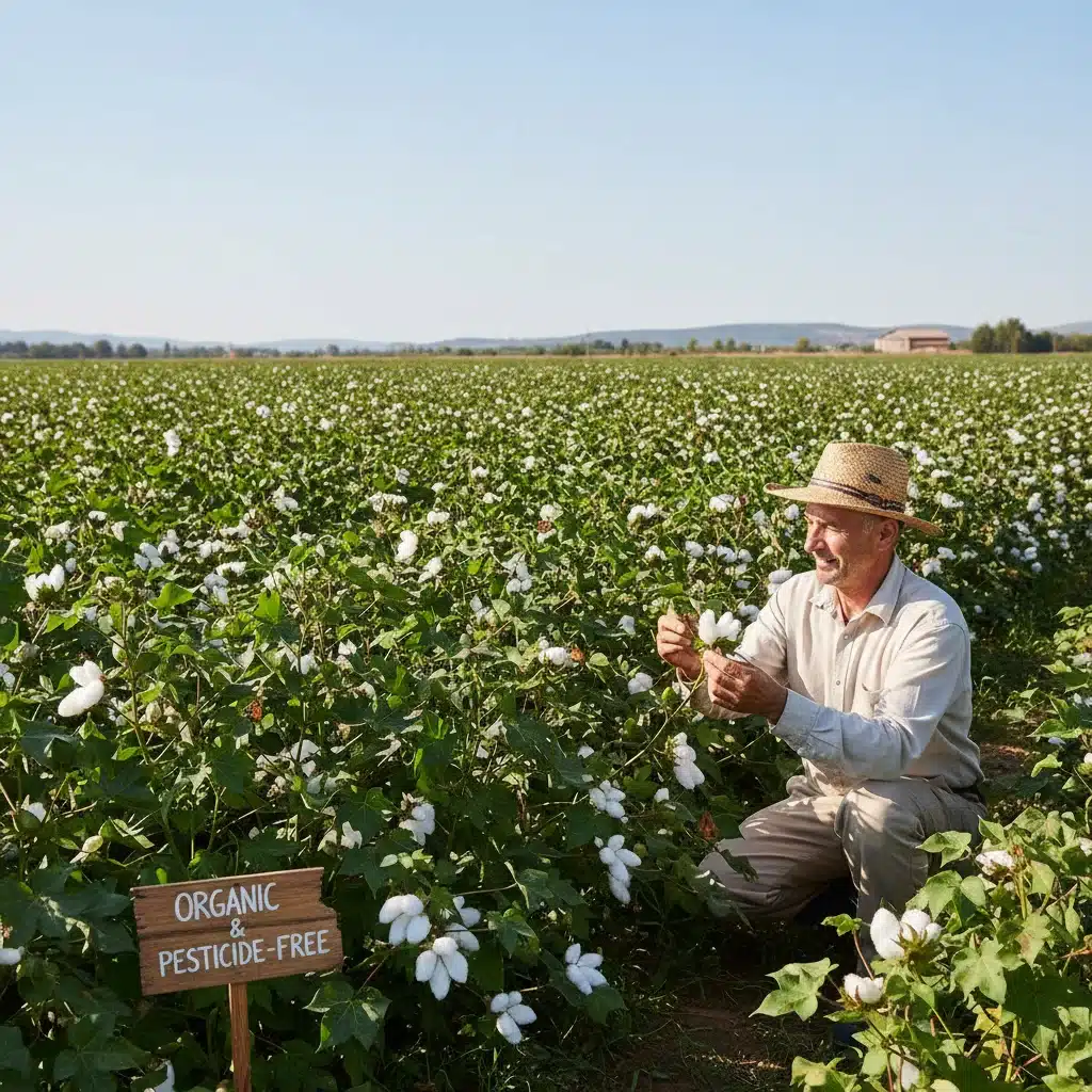Organic cotton farm showcasing sustainable agricultural practices.