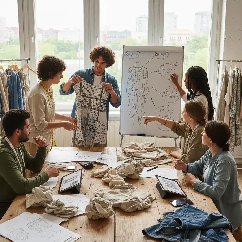 Students collaborating on zero-waste fashion design