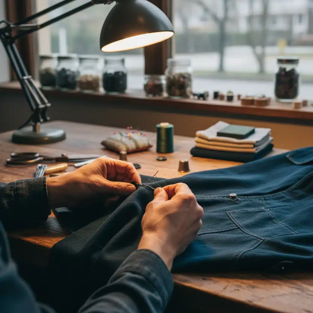 Someone repairing a garment, illustrating circular fashion's repair model