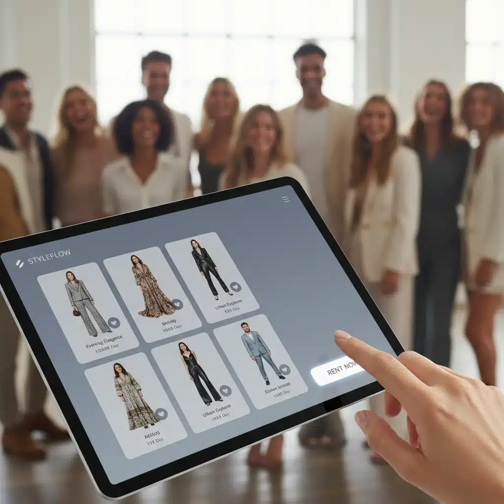 Digital interface of a fashion rental platform showcasing various rental options