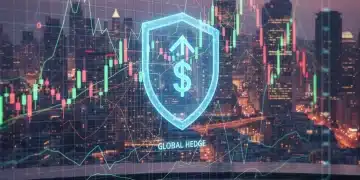 Financial chart with shield, representing hedging against market volatility