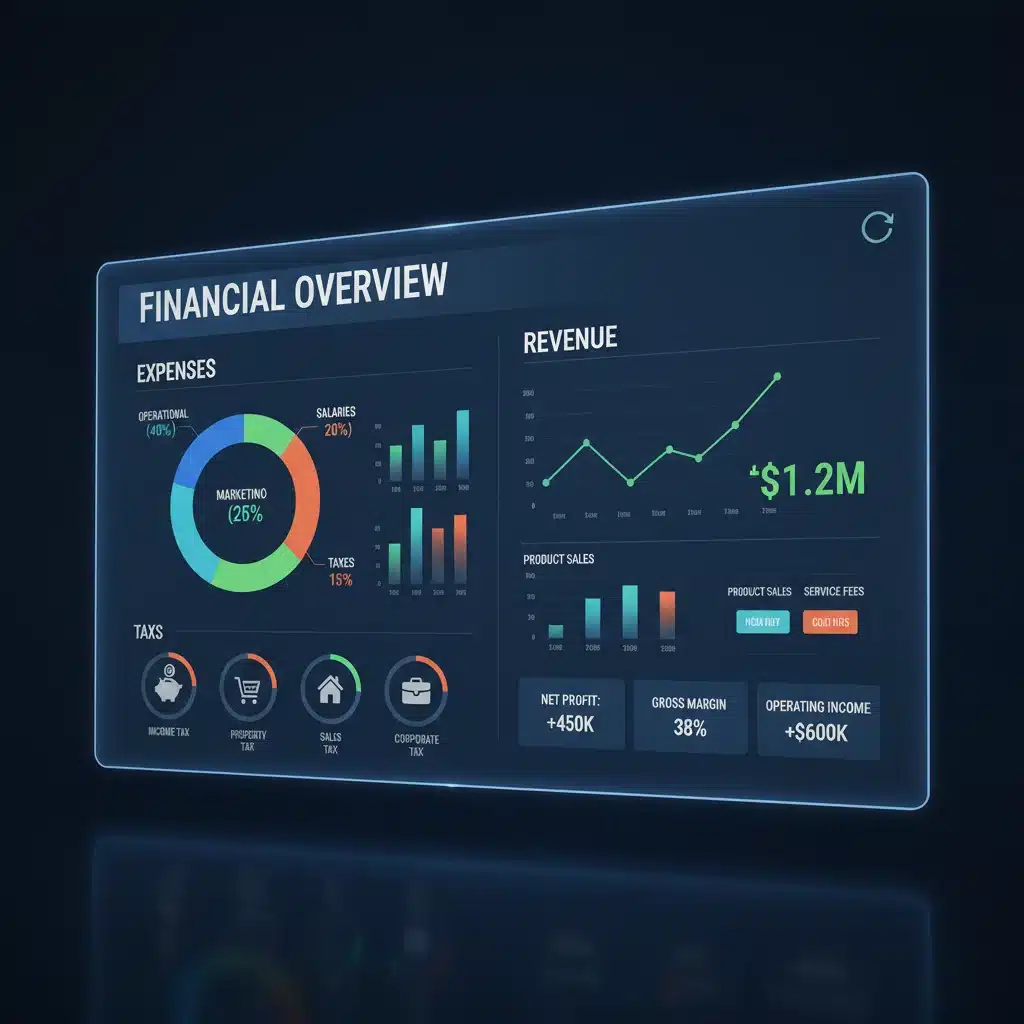 Digital financial dashboard for expense tracking and revenue management