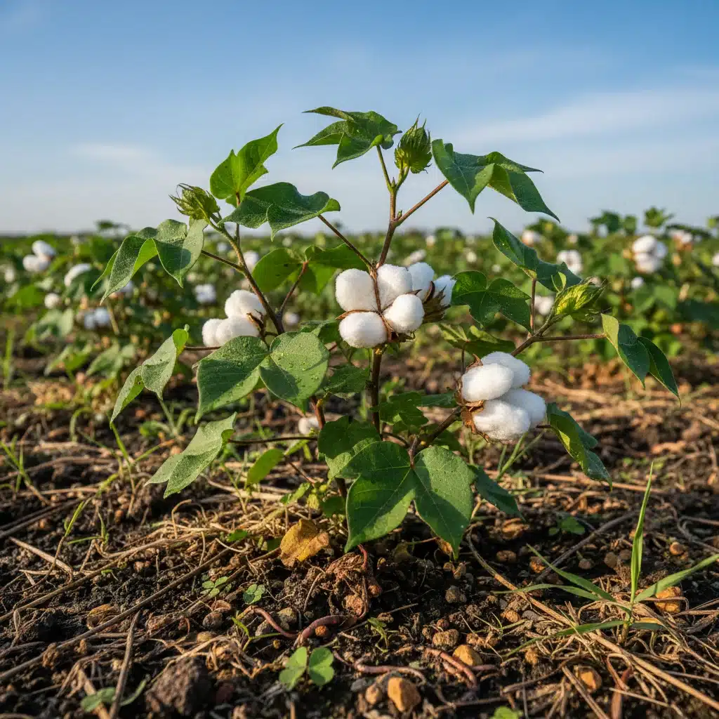 Healthy regenerative cotton plants and rich soil