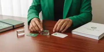 A person organizing various financial benefit components like equity, student loan assistance, and wellness stipends on a wooden desk, symbolizing a comprehensive financial toolkit.