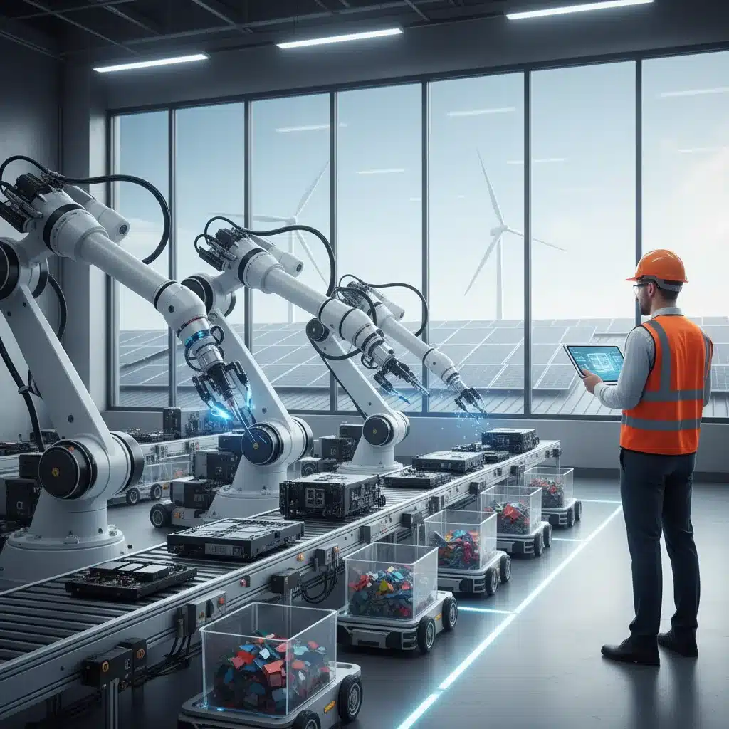 Modern eco-friendly manufacturing facility with advanced robotics