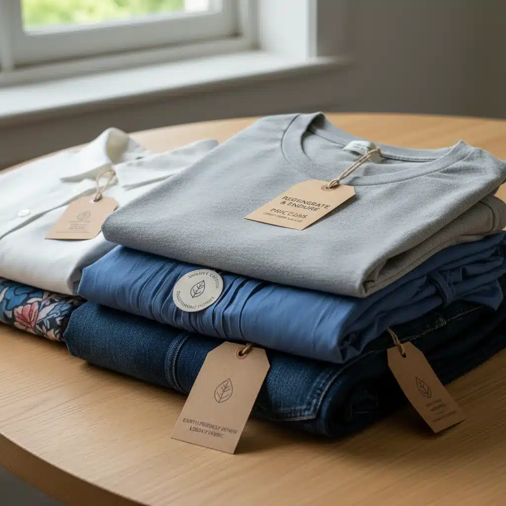 Stack of regenerative cotton garments with price tags