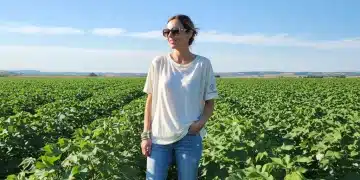 Woman wearing regenerative cotton clothing in a field