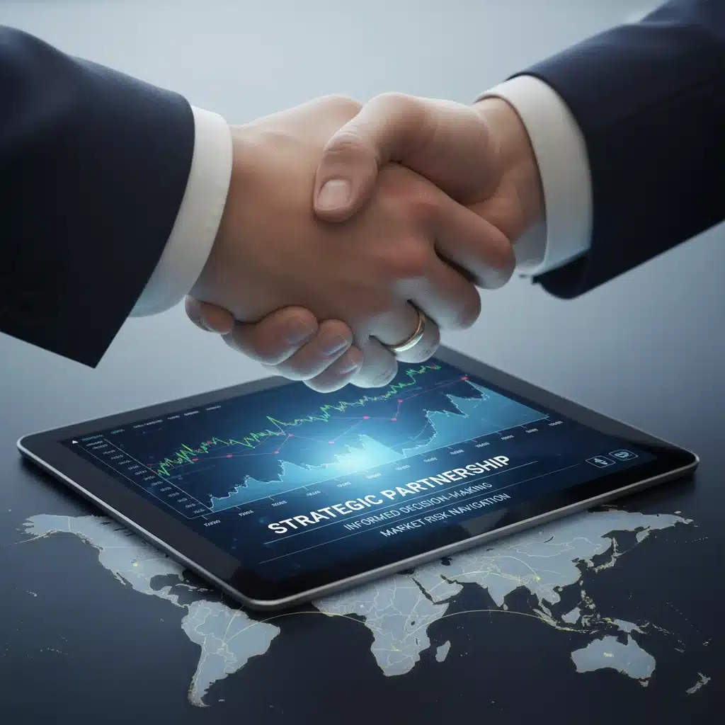 Hands shaking over investment graphs, symbolizing strategic financial partnership