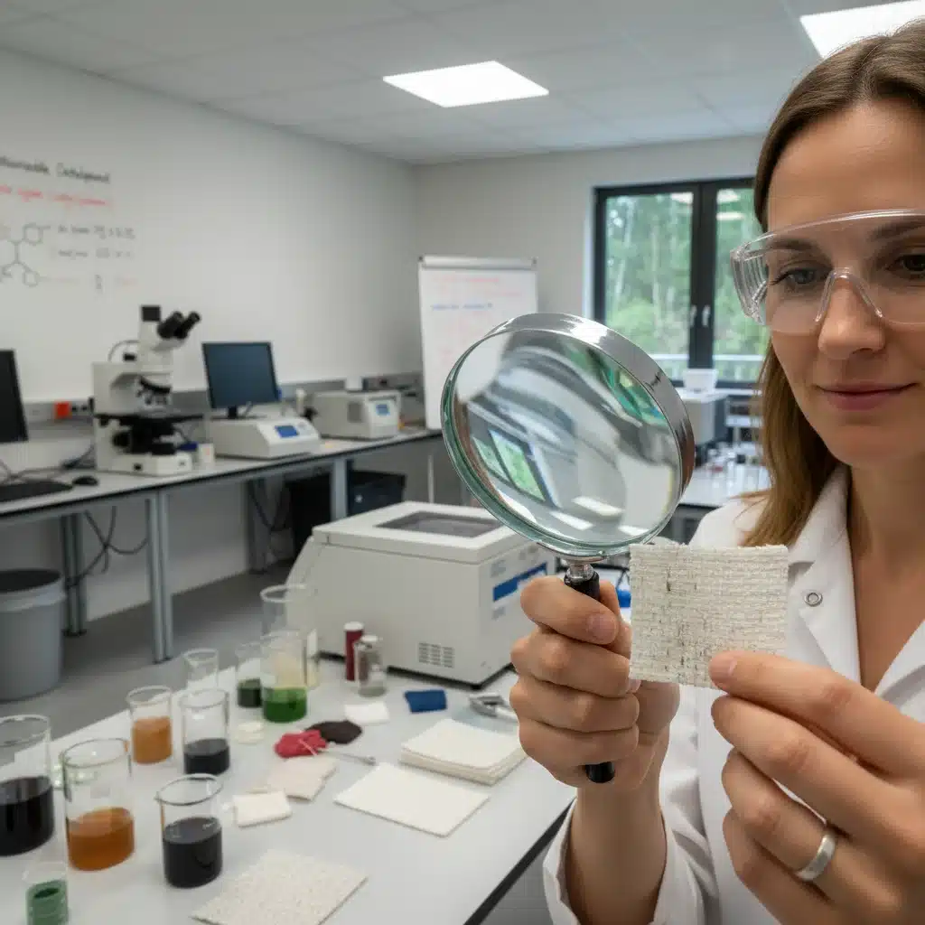 Textile engineer inspecting biodegradable fabric for sustainable fashion innovation