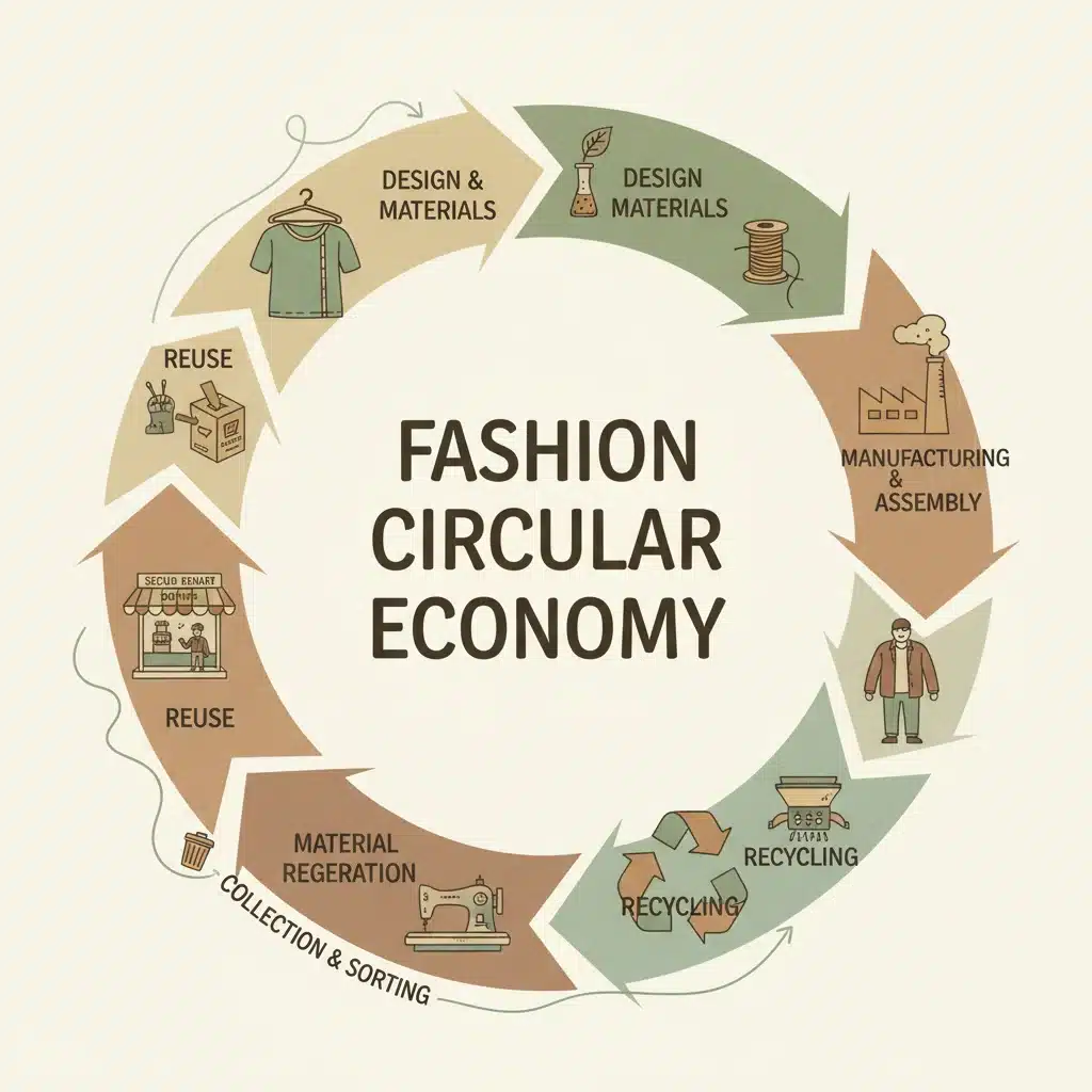 Circular economy diagram for sustainable fashion materials