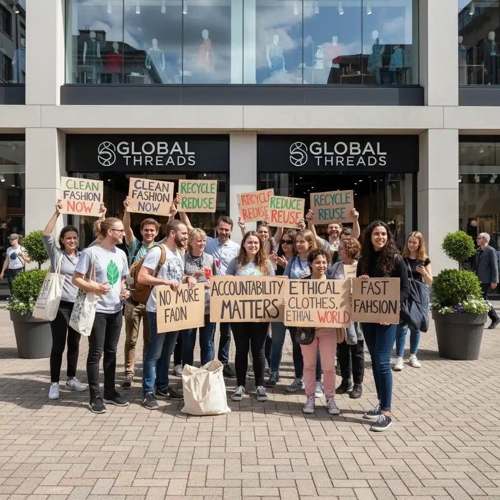 Consumers protesting for sustainable and ethical fashion practices.