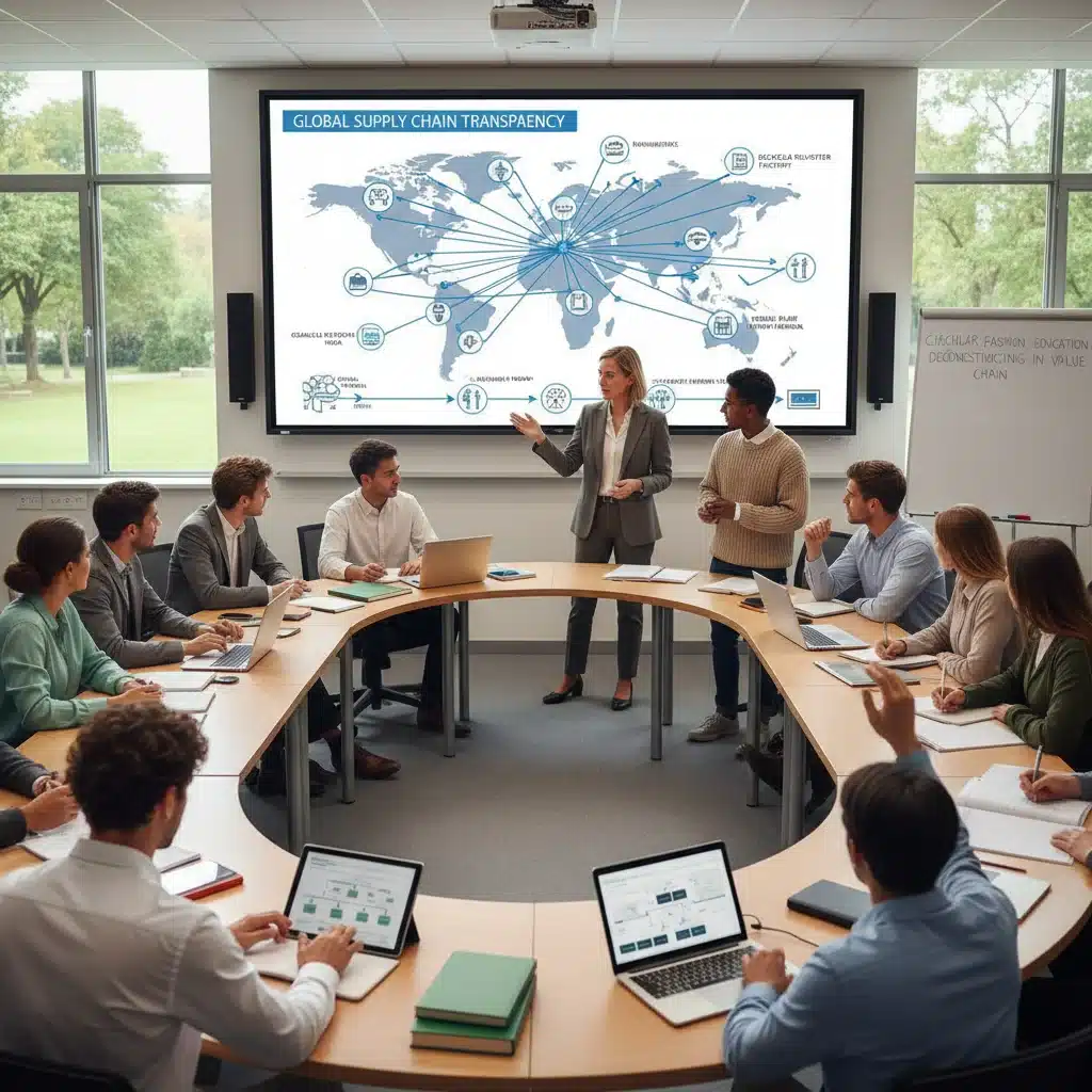 Fashion instructor teaching supply chain transparency and ethical sourcing