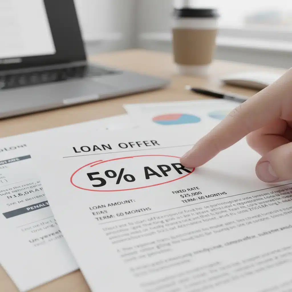 Hand highlighting 5 percent APR on a loan document