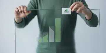A person placing an aluminum 'wellness stipend' rectangle onto a frosted glass panel with a minimalist geometric graph, symbolizing the impact of economic shifts on benefits.