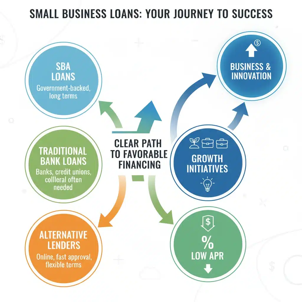 Infographic comparing small business loan types and low APR