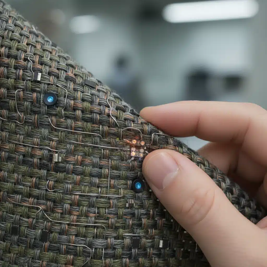 Close-up of smart textile fabric with embedded sensors.