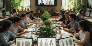 Students learning about sustainable fashion online