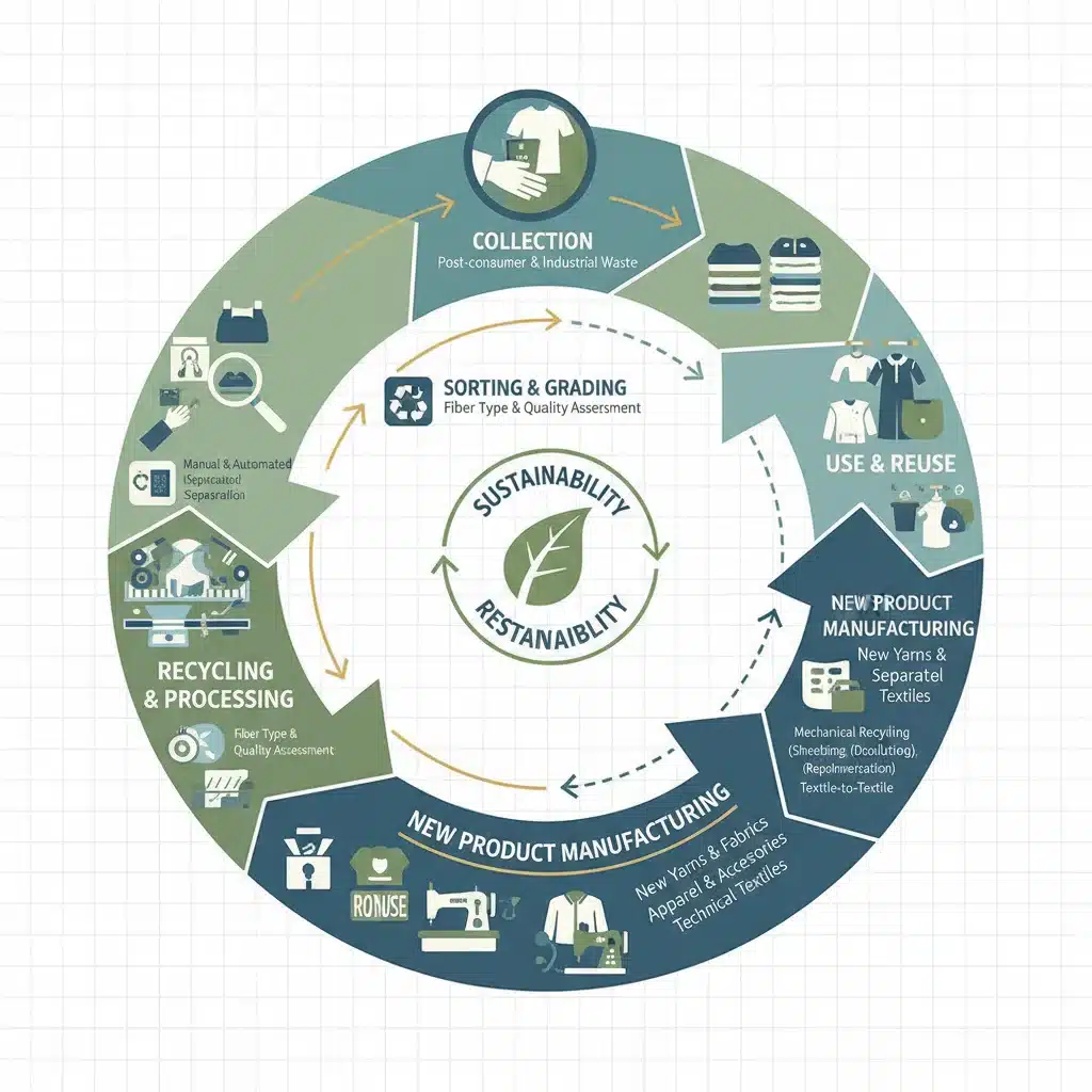 Circular economy diagram for textile recycling and sustainability