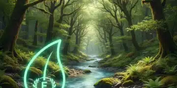 Lush green forest with certification badge, symbolizing eco-friendly brand benefits