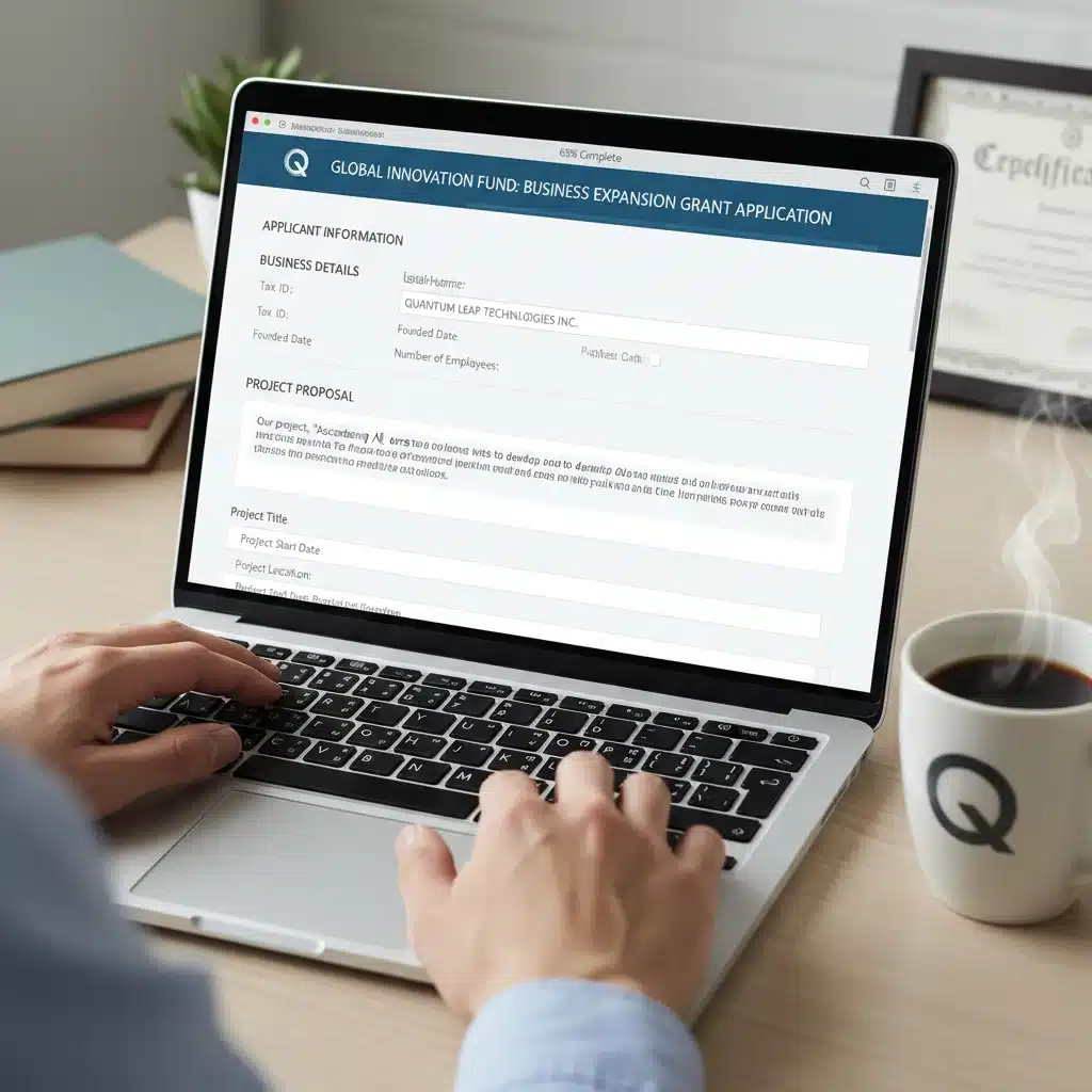 Person meticulously completing an online federal grant application