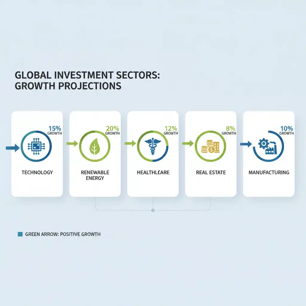 Infographic detailing projected growth in various investment sectors.